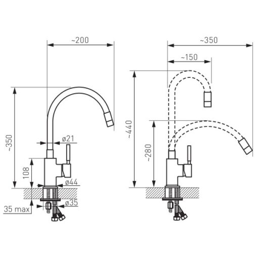 Pachet chiuveta Ferro Mezzo 2 + Baterie Ferro Zumba pipa flexibila, grafit, diametru 510mm, adancime cuva 179, negru - imagine 3