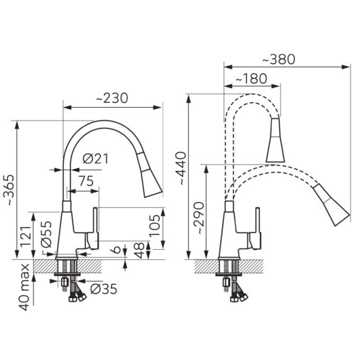 Set chiuveta Ferro granit 78x48 nisip 2 cuve cu baterie flexibila Ferro 2 functii bej - imagine 6