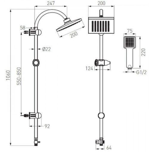 Coloana de dus NP22 cu suport culisant dus fix si para dus mobila FERRO, Rondo, Cromat - imagine 2