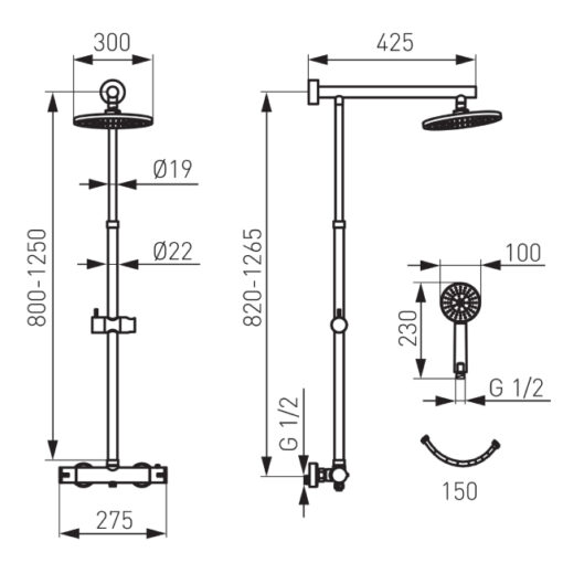 Set dus 2 in 1, coloana + baterie termostatata FERRO, Para fixa si mobila, Cromat - imagine 4