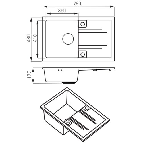 Set chiuvetă Ferro granit gri 78x48, cu baterie flexibilă gri 2 functii Ferro slim - imagine 4