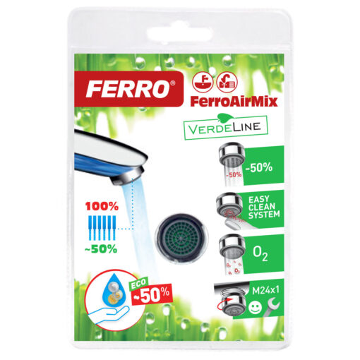 Perlator Ferro AirMix Verdeline pentru baterii, anticalcar, consum apa redus, M24x1 - imagine 2