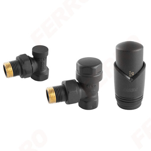 Kit termostatic robinet radiator FERRO, robinet tur-retur, cap termostatic, 1/2", antracit