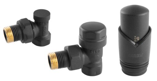 Kit termostatic robinet radiator FERRO, robinet tur-retur, cap termostatic, 1/2", antracit - imagine 2