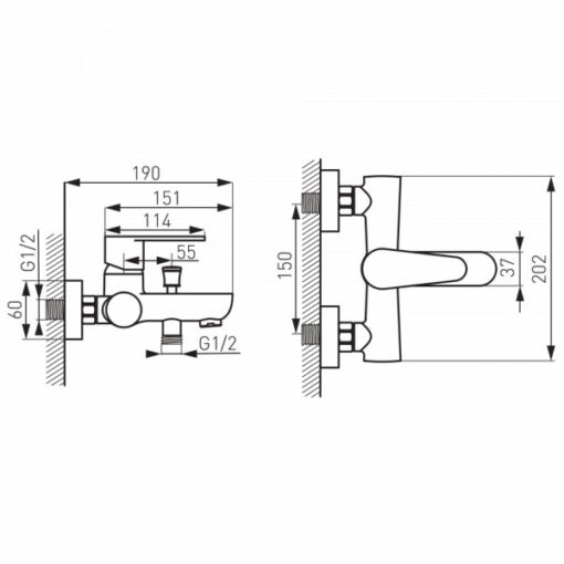 Pachet 2in1 baterie perete cada/dus si baterie lavoar Algeo, Negru Mat - imagine 4