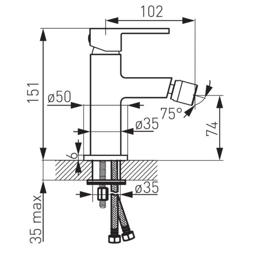 Baterie bideu Ferro,monocomanda,crom, cu ventil automat +sifon flexibil scurgere D.5/4 - imagine 3