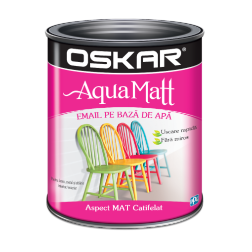 Vopsea pentru lemn / metal, OSKAR AQUA MATT, interior / exterior, pe baza de apa, Fucsia Chic, 0.6 litri