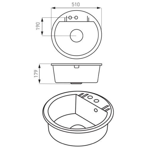 Pachet chiuveta Ferro Mezzo 2 + Baterie Ferro Zumba pipa flexibila, Gri, diametru 510mm, adancime cuva 179, Gri - imagine 2