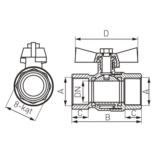 Robinet de trecere cu bila FERRO Herkules 3/4 FI, temperatura de lucru max 140 grade - imagine 2