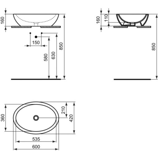 Lavoar (chiuveta baie) oval Ideal Standard Strada 60x42 cm - imagine 7