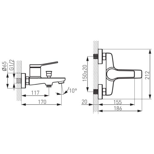 Baterie pentru cada/dus Ferro Stratos BSC1BL, aerator, cartus ceramic, Negru - imagine 3