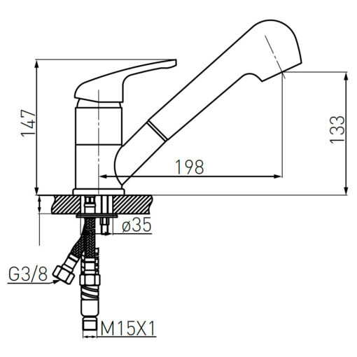 Set chiuveta Ferro Mezzo granit grafit 78x48 2 cuve, cu baterie Ferro Freya cu pipa 2 functii extractibila - imagine 2