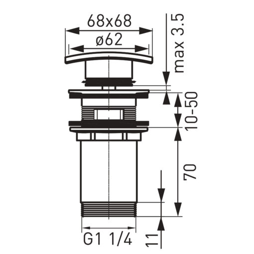 Ventil click-clack D1 1/4” patrat FERRO QUADRO - imagine 2