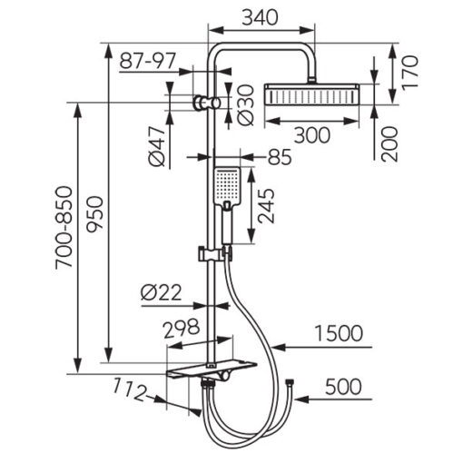 Set de dus Ferro Kanto VerdeLine NP94VL, cu suport culisant, bara dus 95cm, dus fix si para dus mobila, furtun 150cm, Crom - imagine 2