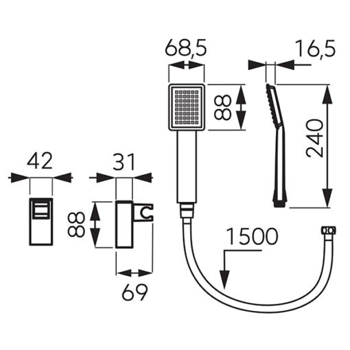 Set de dus Ferro, para mobila si furtun 150 cm, crom, Sinus - imagine 2