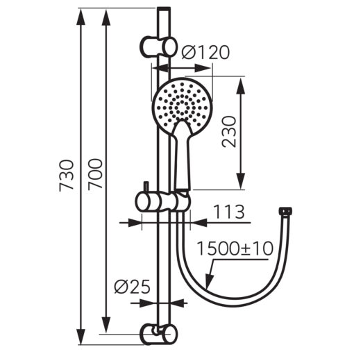 Set de dus Ferro Phila N375BL-B, cu suport culisant, bara dus 70cm, para dus 1 functie, furtun 150cm, Negru mat - imagine 4