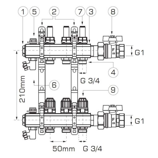 Distribuitor/colector-repartitor tip RZP 1” 9-iesiri - imagine 3