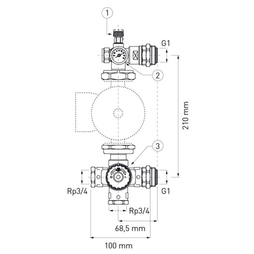 FERRO KIT REGLARE TEMPERATURA 1" CU VANA DE AMESTEC 4 CAI FARA POMPA - imagine 2