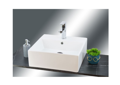 Lavoar montaj pe blat cu preaplin ceramica sanitara alba 47x46cm - imagine 2