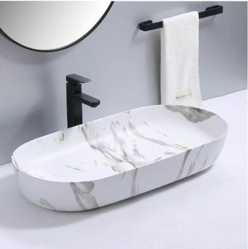 Lavoar ceramic oval tip marmura 80 cm - imagine 3