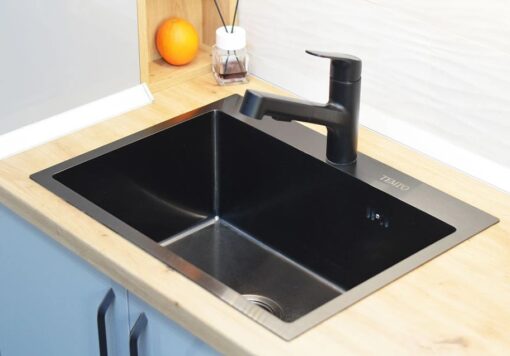 Chiuveta inox Nano-Black 60x45 cm,pe blat, inox anti-amprenta, + scurgator vase - imagine 5