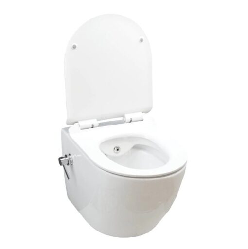 Set vas WC cu functie bideu, suspendat, Tempo Oval White, capac Duroplast cadere lenta si baterie bideu - imagine 7