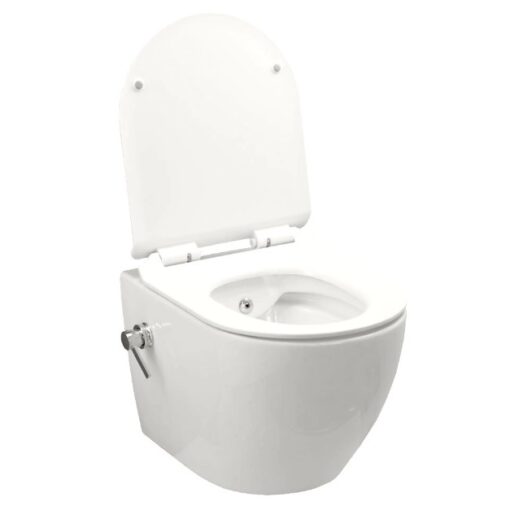 Set vas WC cu functie bideu, suspendat, Tempo Oval White, capac Duroplast cadere lenta si baterie bideu - imagine 6