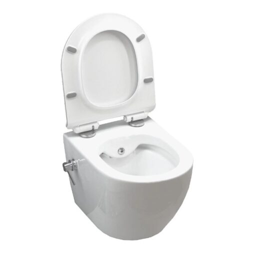 Set vas WC cu functie bideu, suspendat, Tempo Oval White, capac Duroplast cadere lenta si baterie bideu - imagine 5