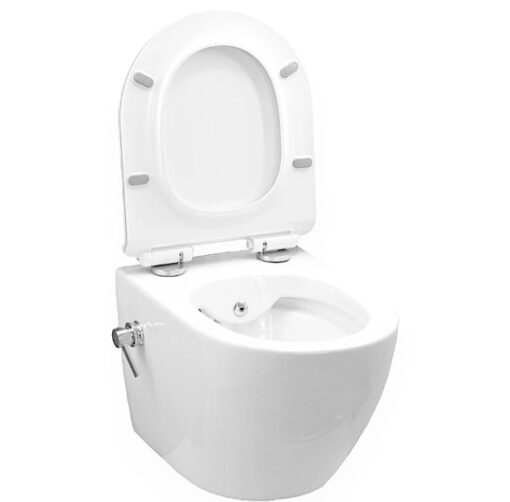 Set vas WC cu functie bideu, suspendat, Tempo Oval White, capac Duroplast cadere lenta si baterie bideu - imagine 4