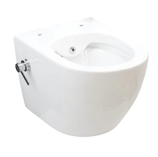 Set vas WC cu functie bideu, suspendat, Tempo Oval White, capac Duroplast cadere lenta si baterie bideu - imagine 3