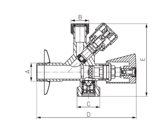 Robinet coltar combinat in unghi 3/8 x 1/2 x 3/4 Ferro - imagine 2