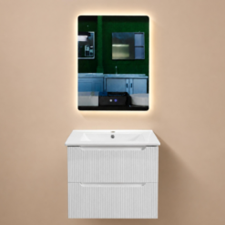 Alternative view of Set mobiler baie alb cu lavoar ceramic si oglinda led 60 cm